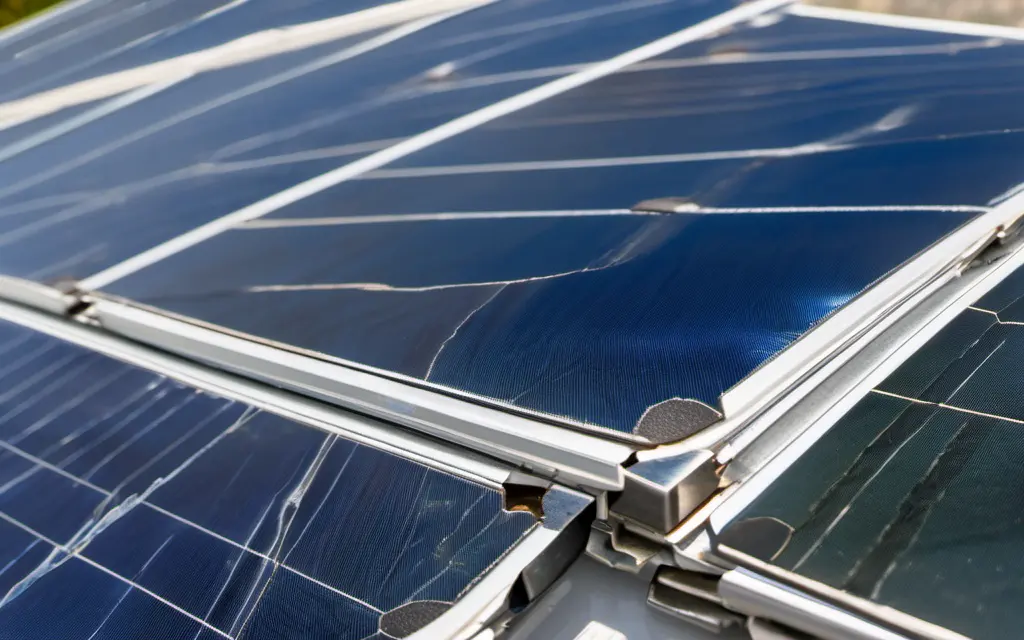 AI-generated close-up of a solar panel with a visible crack across its cells